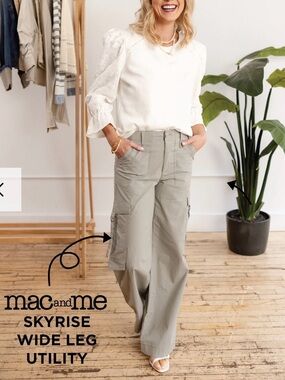 Mac and Me SkyRise Wide Leg Utility Pants — Sage